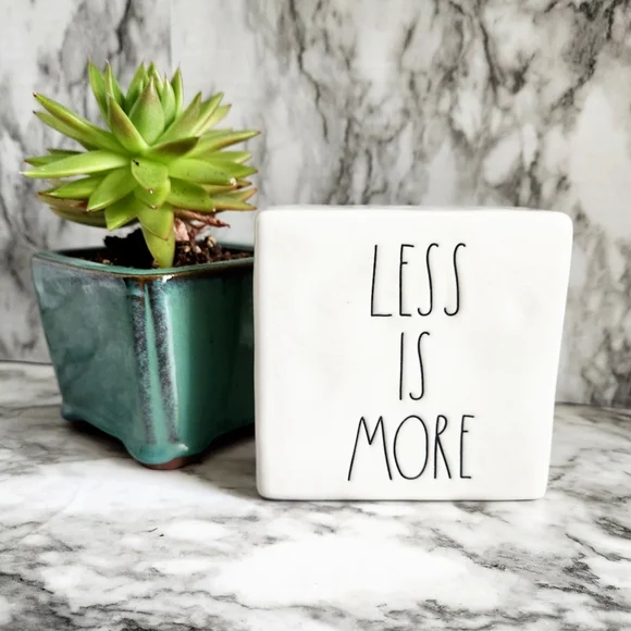 Rae Dunn Ceramic Square Block Sign, Less Is More, More Or Less - Picture 9 of 10
